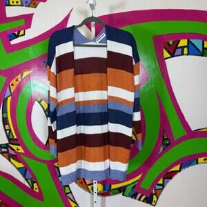 Eco Wish, Bold Orange and Blue Striped Cardigan. Size Medium. Excellent cond!